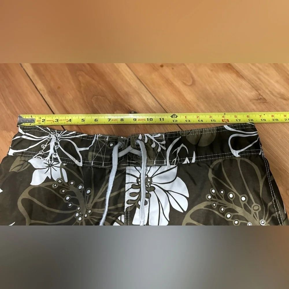 Merona Olive and White Floral Swim Board Shorts